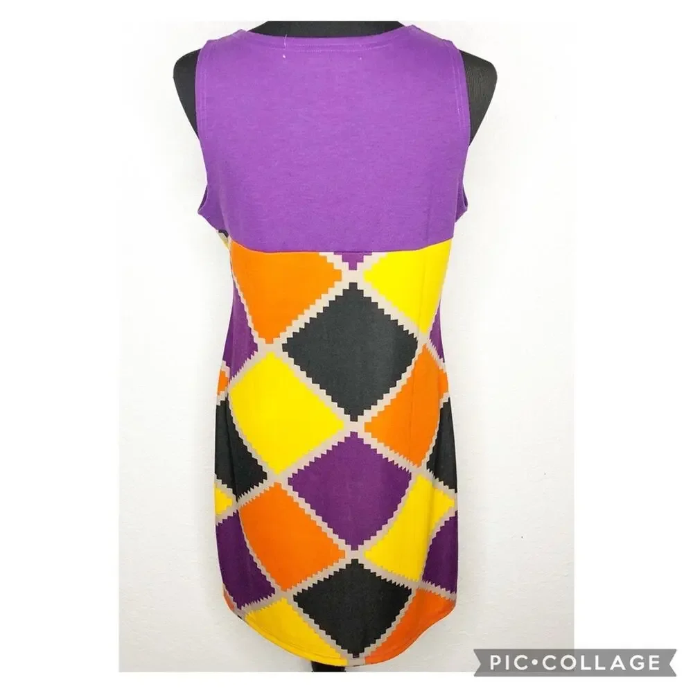 Tracy Negoshian Joan Jagged Diamonds purple orange gold shift dress Medium NWT